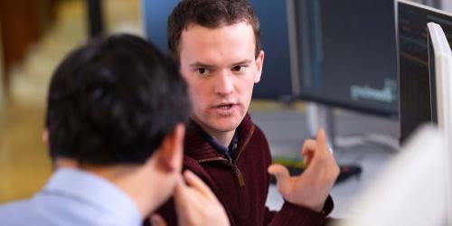 Student and professor in the Bloomberg Lab